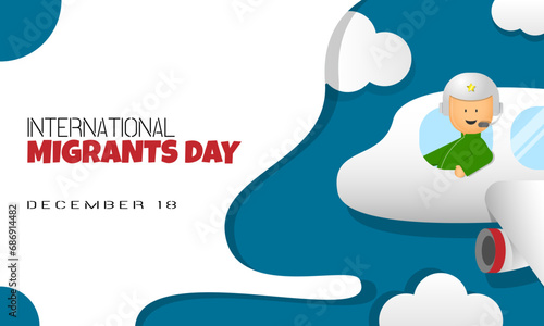 International Migrants Day poster with migrate by airplane