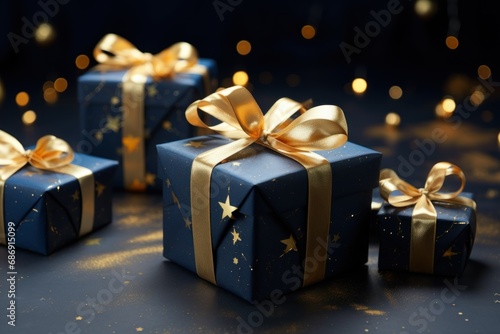 Night Sky Inspired Blue Gifts with Golden Ribbons