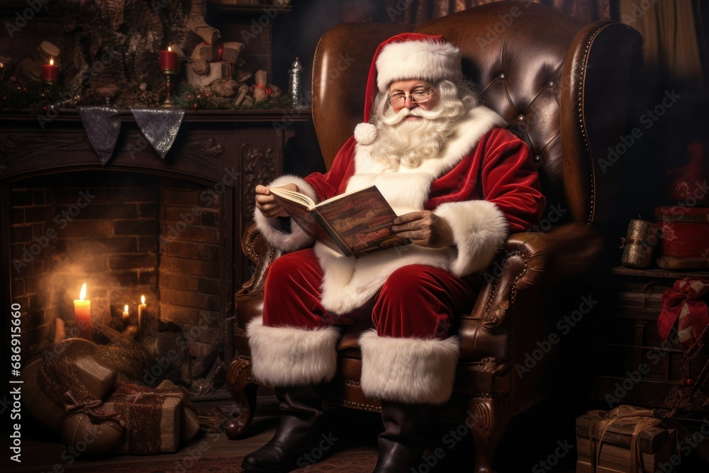 Santa Claus Reading in Cozy Armchair