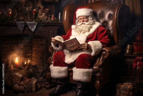 Santa Claus Reading in Cozy Armchair
