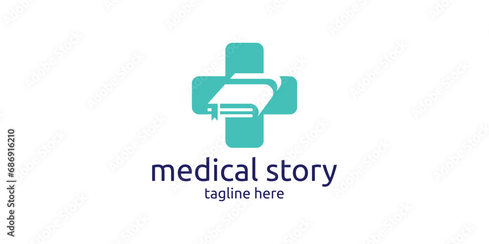 logo design combination of book shape with plus sign, medical logo.