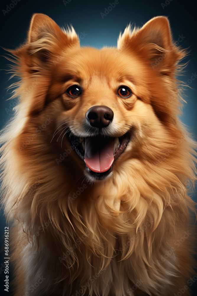 A portrait of a cute dog with simple, plain background. Generative AI. 