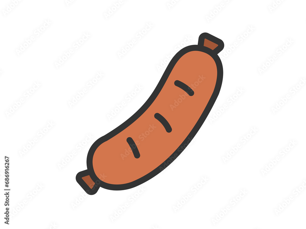 皮付きソーセージのアイコン(線画カラー)のイラスト 皮付きソーセージのアイコン(線画カラー)のイラスト