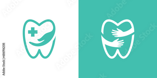 logo design combining dental shapes with hands, dental care logo.