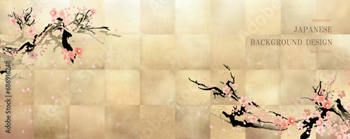 金箔をあしらった桜舞う華やかな水彩背景