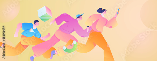 People exercising healthy running vector internet operation illustration 