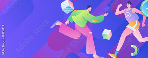 People exercising healthy running vector internet operation illustration
