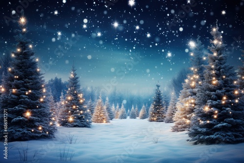 Winter Wonderland with Illuminated Christmas Trees and Stars © Lucija