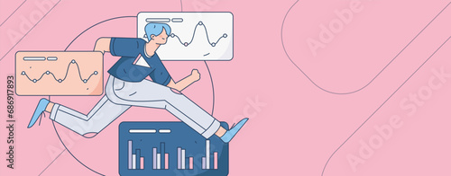 People exercising healthy running vector internet operation illustration

