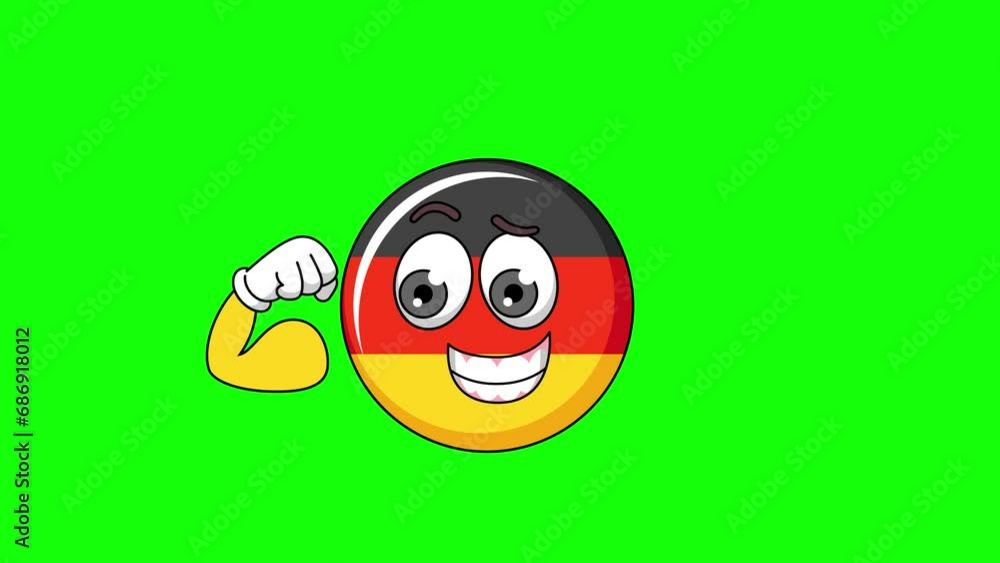Flexing muscle of flag of germany cartoon, strong pose mascot animation on a green screen Flexing muscle of flag of germany cartoon, strong pose mascot animation on a green screen