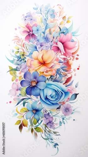 Watercolor illustration of a colorful bouquet of flowers