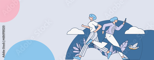 People exercising healthy running vector internet operation illustration
