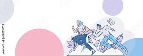 People exercising healthy running vector internet operation illustration
