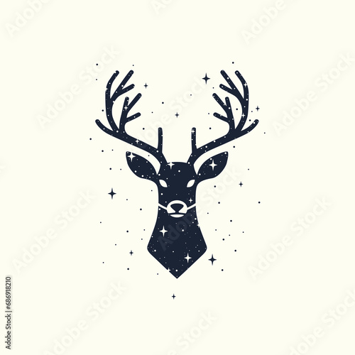 Głowa jelenia wypełniona gwiazdami. Prosta ilustracja wektorowa. #686918210