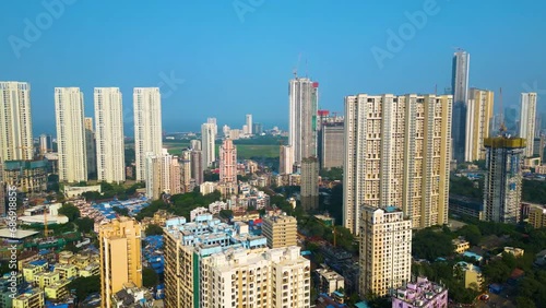 Chhatrapati Shivaji Maharaj Terminus and Brihanmumbai Municipal Corporation Head office Mumbai city evening and night aerial view  photo