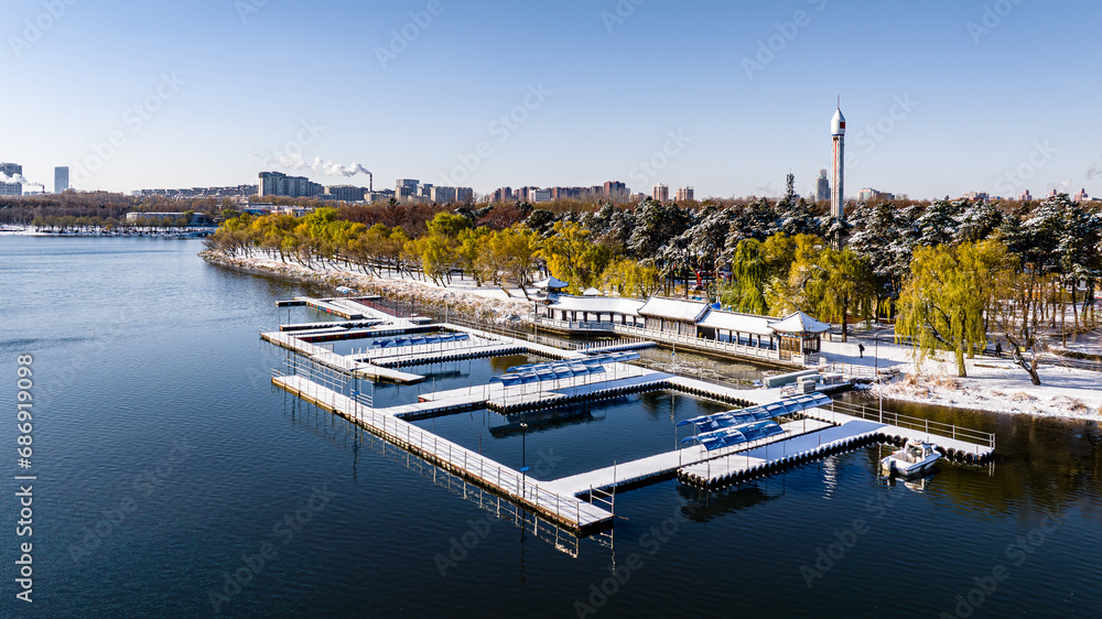 Landscape of the slipway of Nanhu Park in Changchun, China after snow