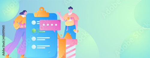 Invite friends to conduct questionnaire flat vector concept operation hand drawn illustration
