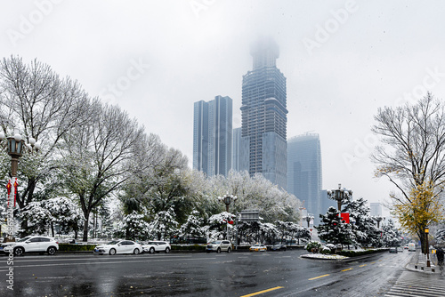 Architectural landscape of Changchun city in China after snow photo