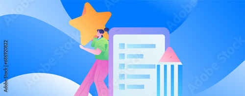 Invite friends to conduct questionnaire flat vector concept operation hand drawn illustration
