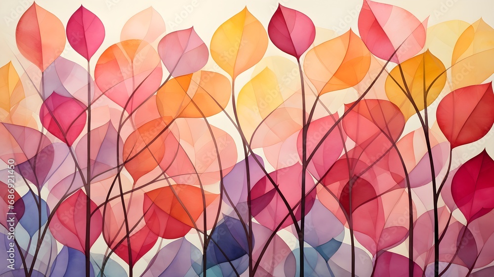 Botanical Symphony: Vibrant Watercolor Painting of Flower Petals and Branches