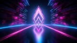3d rendering neon blue pink glowing up arrow abstract background