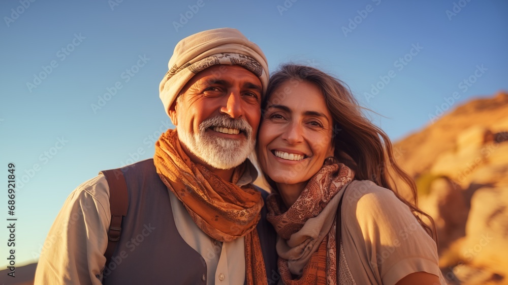 Middle eastern mature couple handsome and beauty outdoor travel