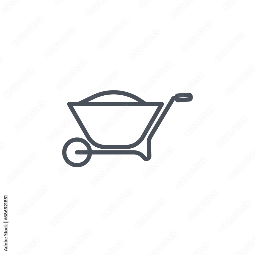 Vector sign of the wheelbarrow symbol isolated on a white background. icon color editable. Vector sign of the wheelbarrow symbol isolated on a white background. icon color editable.