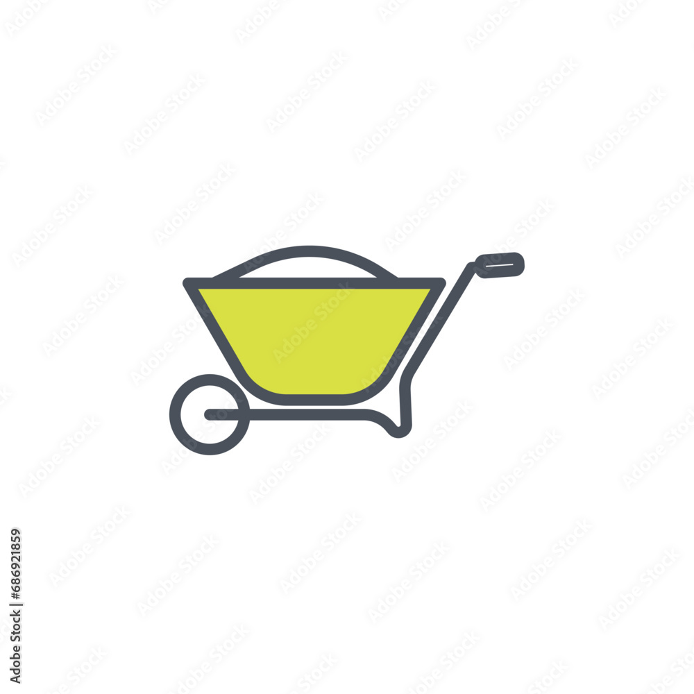 Vector sign of the wheelbarrow symbol isolated on a white background. icon color editable. Vector sign of the wheelbarrow symbol isolated on a white background. icon color editable.