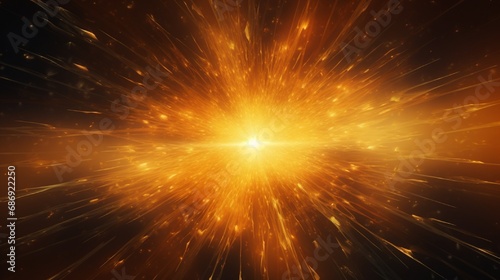 Abstract orange fractal composition. Magic explosion star with particles illustration technology.