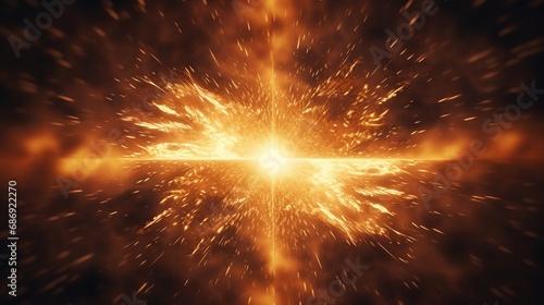 Abstract orange fractal composition. Magic explosion star with particles illustration technology.