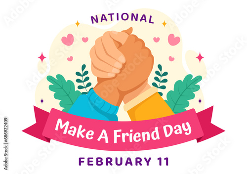 National Make a Friend Day Vector Illustration Observed on February 11th to Meet Someone and a New Friendship in Flat Cartoon Background Design
