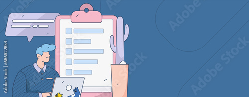 Invite friends to conduct questionnaire flat vector concept operation hand drawn illustration
