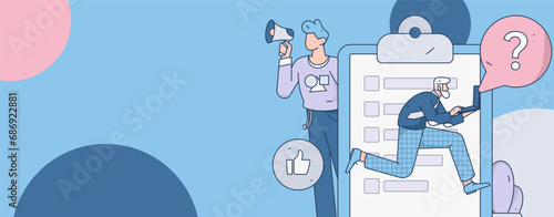 Invite friends to conduct questionnaire flat vector concept operation hand drawn illustration

