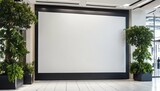 Blank white canvas billboard in shopping mall - empty poster screen, city location