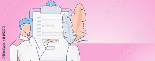 Invite friends to conduct questionnaire flat vector concept operation hand drawn illustration
