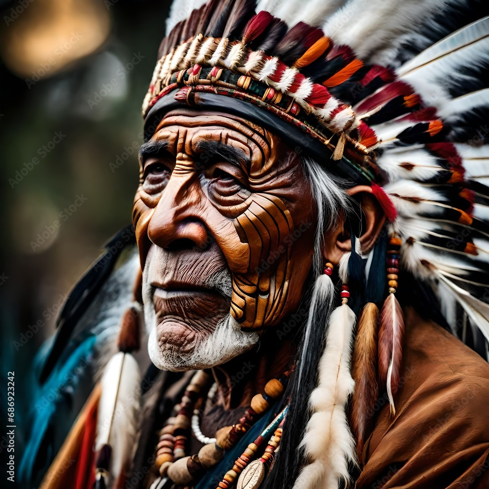 an Indian Native American elder chief with traditional head dress an Indian Native American elder chief with traditional head dress