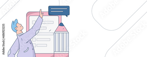 Invite friends to conduct questionnaire flat vector concept operation hand drawn illustration
