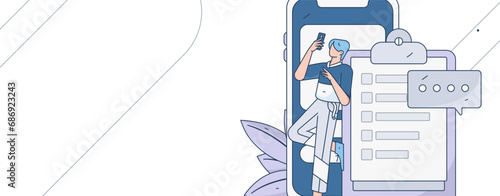 Invite friends to conduct questionnaire flat vector concept operation hand drawn illustration
