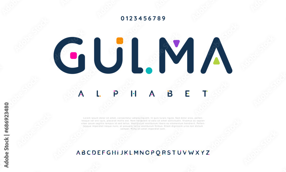 Gulma creative modern urban alphabet font. Digital abstract moslem, futuristic, fashion, sport, minimal technology typography. Simple numeric vector illustration