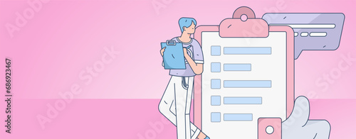 Invite friends to conduct questionnaire flat vector concept operation hand drawn illustration
