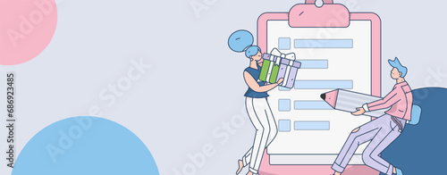 Invite friends to conduct questionnaire flat vector concept operation hand drawn illustration
