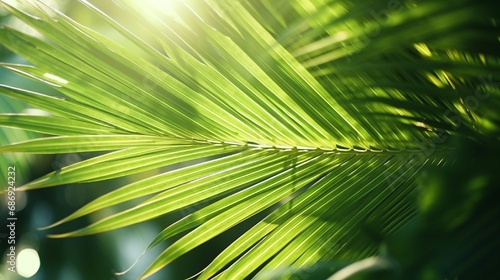Palm branch sways in the wind  rays shine through the exotic plant