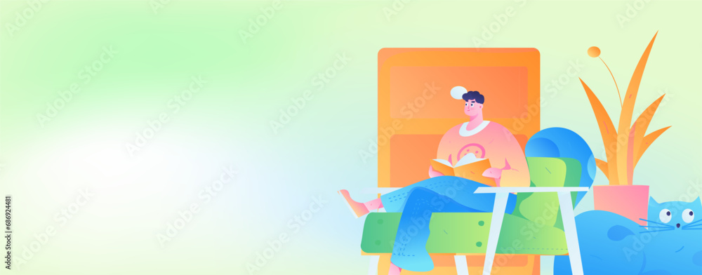 Fototapeta premium Home indoor character scene flat vector concept operation hand drawn illustration 