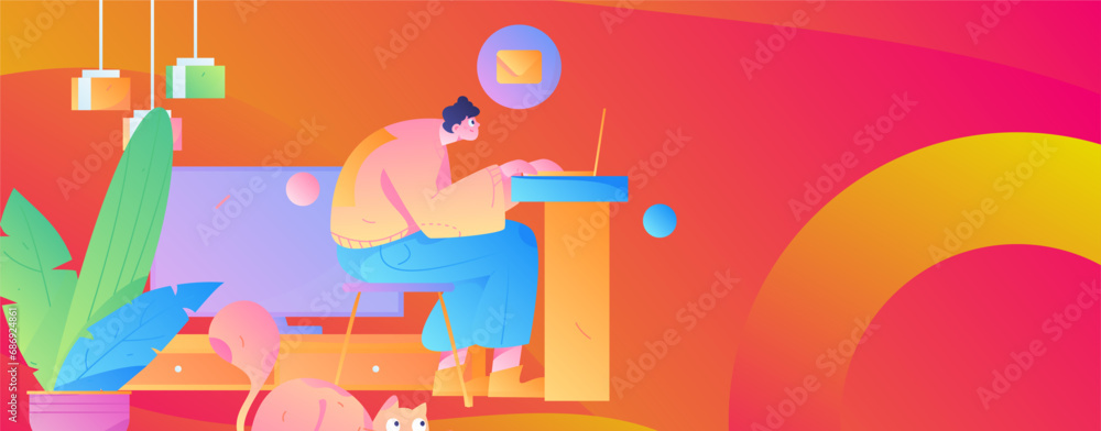 Fototapeta premium Home indoor character scene flat vector concept operation hand drawn illustration 