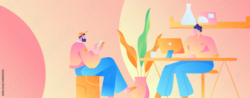 Home indoor character scene flat vector concept operation hand drawn illustration
