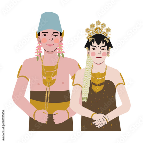 bride and groom with traditional costume wedding java indonesia