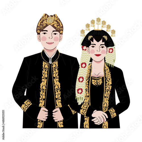 bride and groom with traditional costume wedding java indonesia