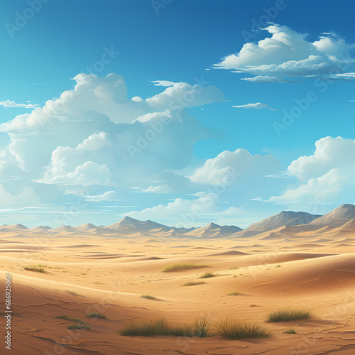 a peaceful desert landscape with sand dunes and a clear sky