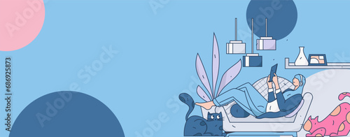Home indoor character scene flat vector concept operation hand drawn illustration

