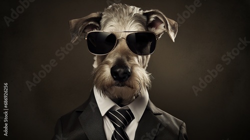 Dapper Dog in Sunglasses, Suit, and Tie